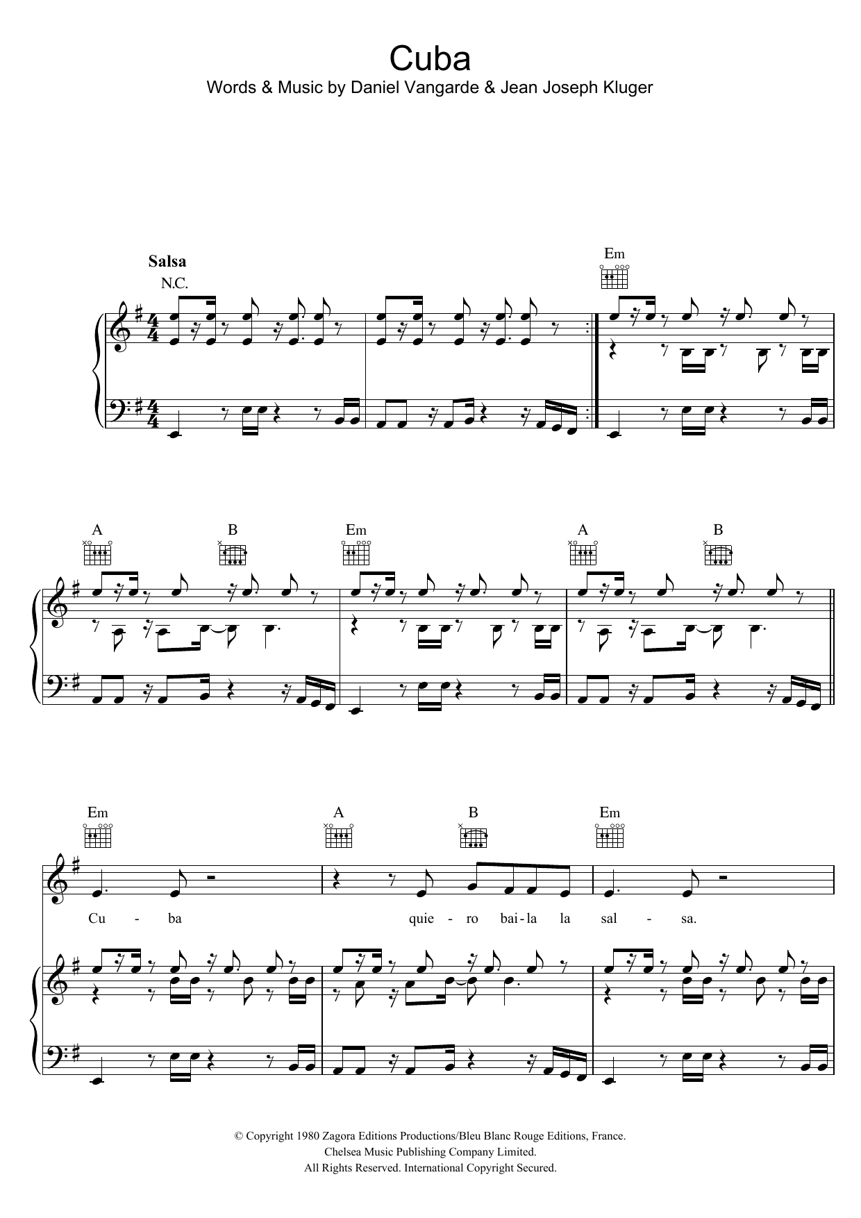 Download The Gibson Brothers Cuba Sheet Music and learn how to play Piano, Vocal & Guitar (Right-Hand Melody) PDF digital score in minutes