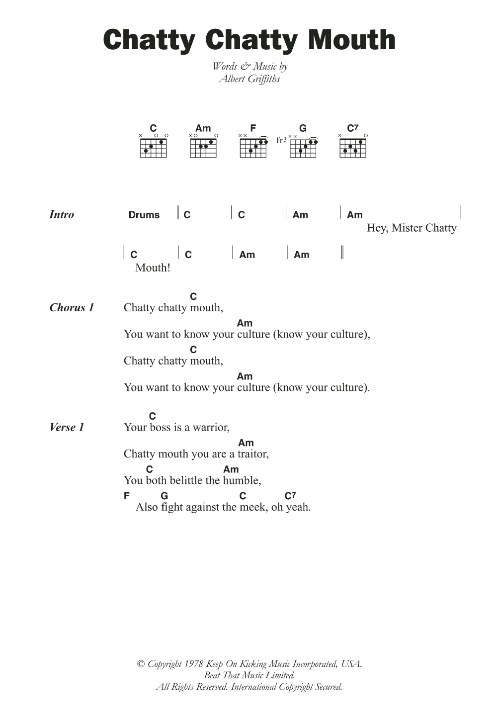 Download The Gladiators Chatty Chatty Mouth Sheet Music and learn how to play Lyrics & Chords PDF digital score in minutes