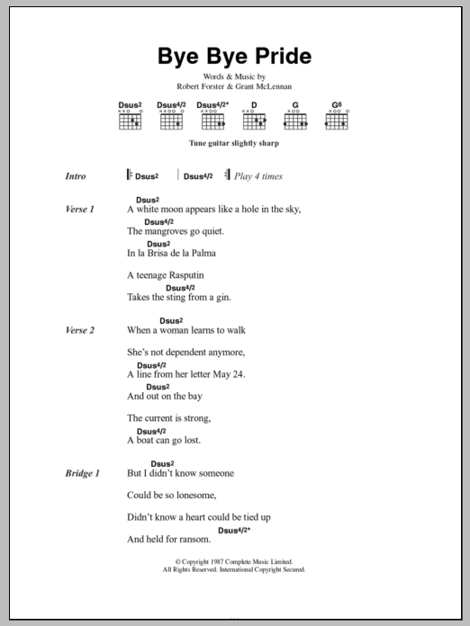 Download The Go-Betweens Bye Bye Pride Sheet Music and learn how to play Lyrics & Chords PDF digital score in minutes