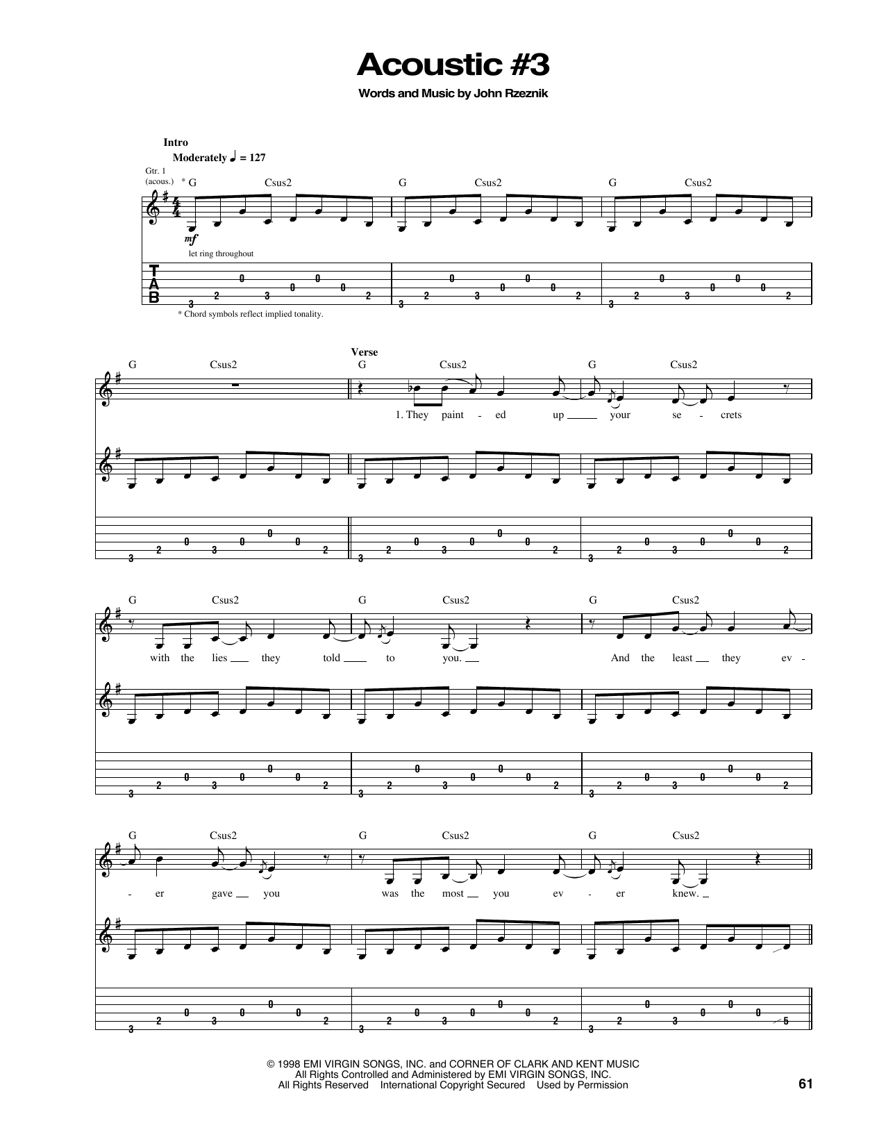 Download The Goo Goo Dolls Acoustic #3 Sheet Music and learn how to play Guitar Tab PDF digital score in minutes