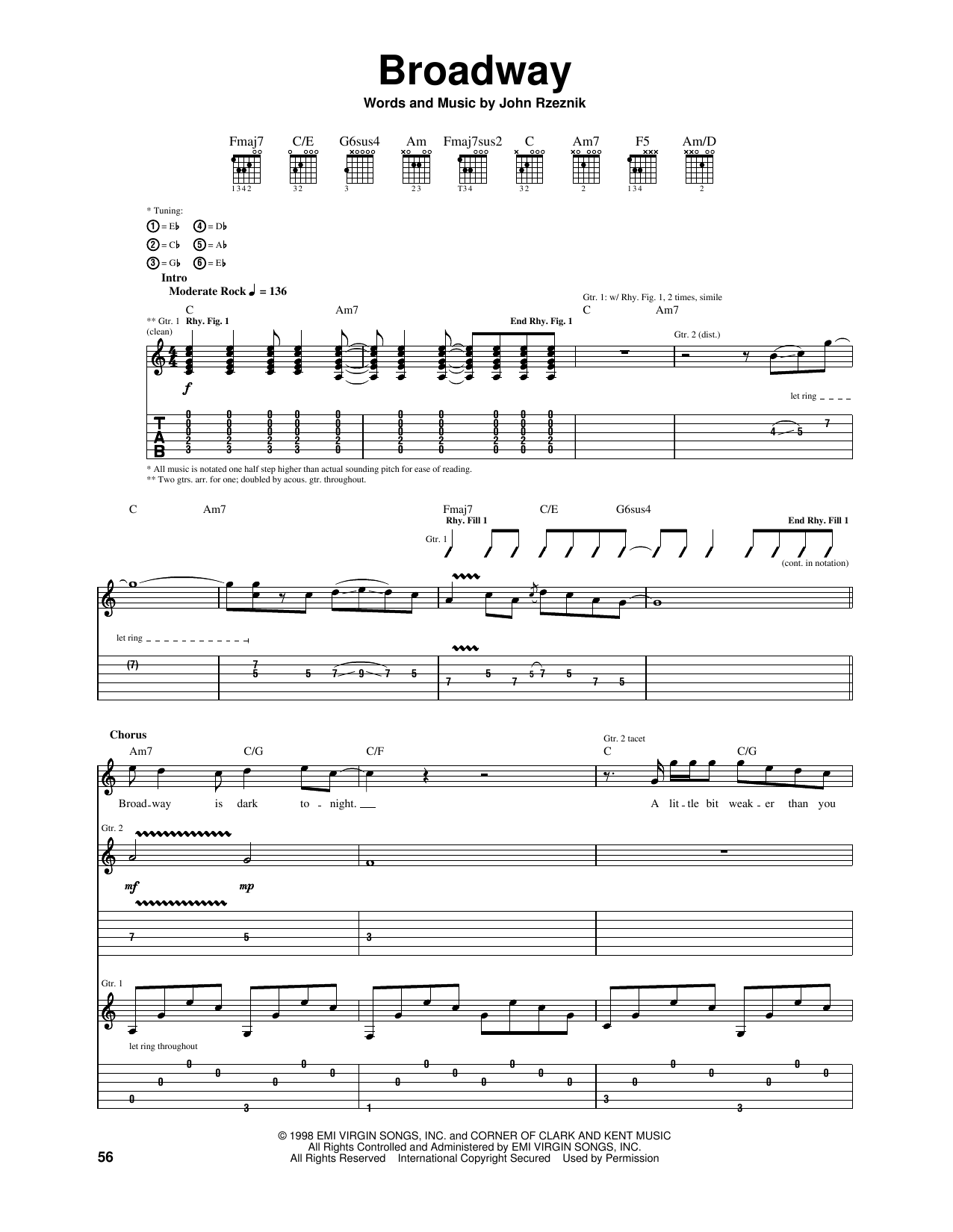 Download The Goo Goo Dolls Broadway Sheet Music and learn how to play Piano, Vocal & Guitar Chords (Right-Hand Melody) PDF digital score in minutes