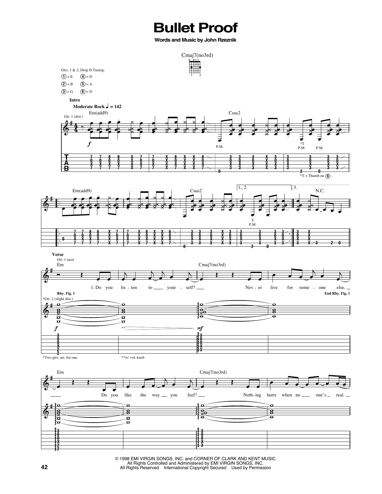 Download The Goo Goo Dolls Bullet Proof Sheet Music and learn how to play Piano, Vocal & Guitar Chords (Right-Hand Melody) PDF digital score in minutes