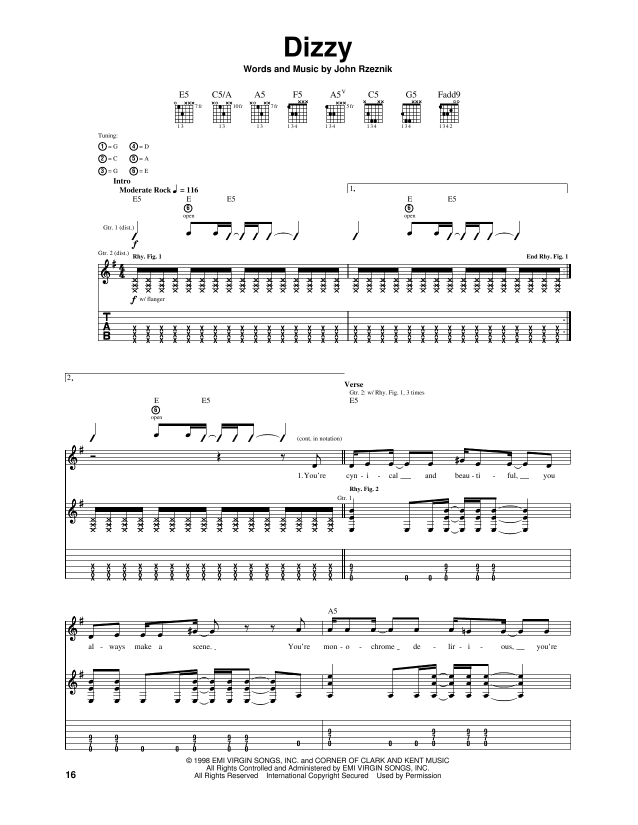 Download The Goo Goo Dolls Dizzy Sheet Music and learn how to play Piano, Vocal & Guitar Chords (Right-Hand Melody) PDF digital score in minutes