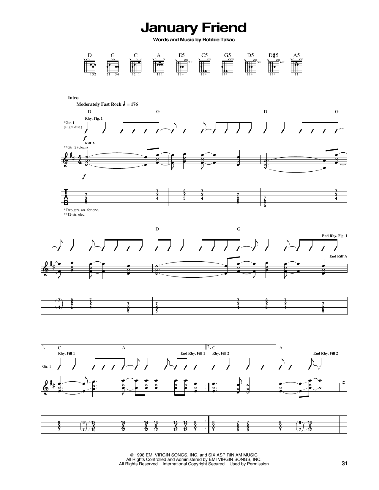 Download The Goo Goo Dolls January Friend Sheet Music and learn how to play Piano, Vocal & Guitar Chords (Right-Hand Melody) PDF digital score in minutes
