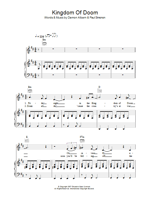 Download The Good, the Bad & the Queen Kingdom Of Doom Sheet Music and learn how to play Lyrics & Chords PDF digital score in minutes