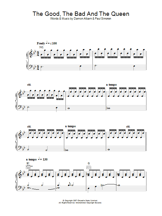 Download The Good, the Bad & the Queen The Good The Bad And The Queen Sheet Music and learn how to play Piano, Vocal & Guitar PDF digital score in minutes