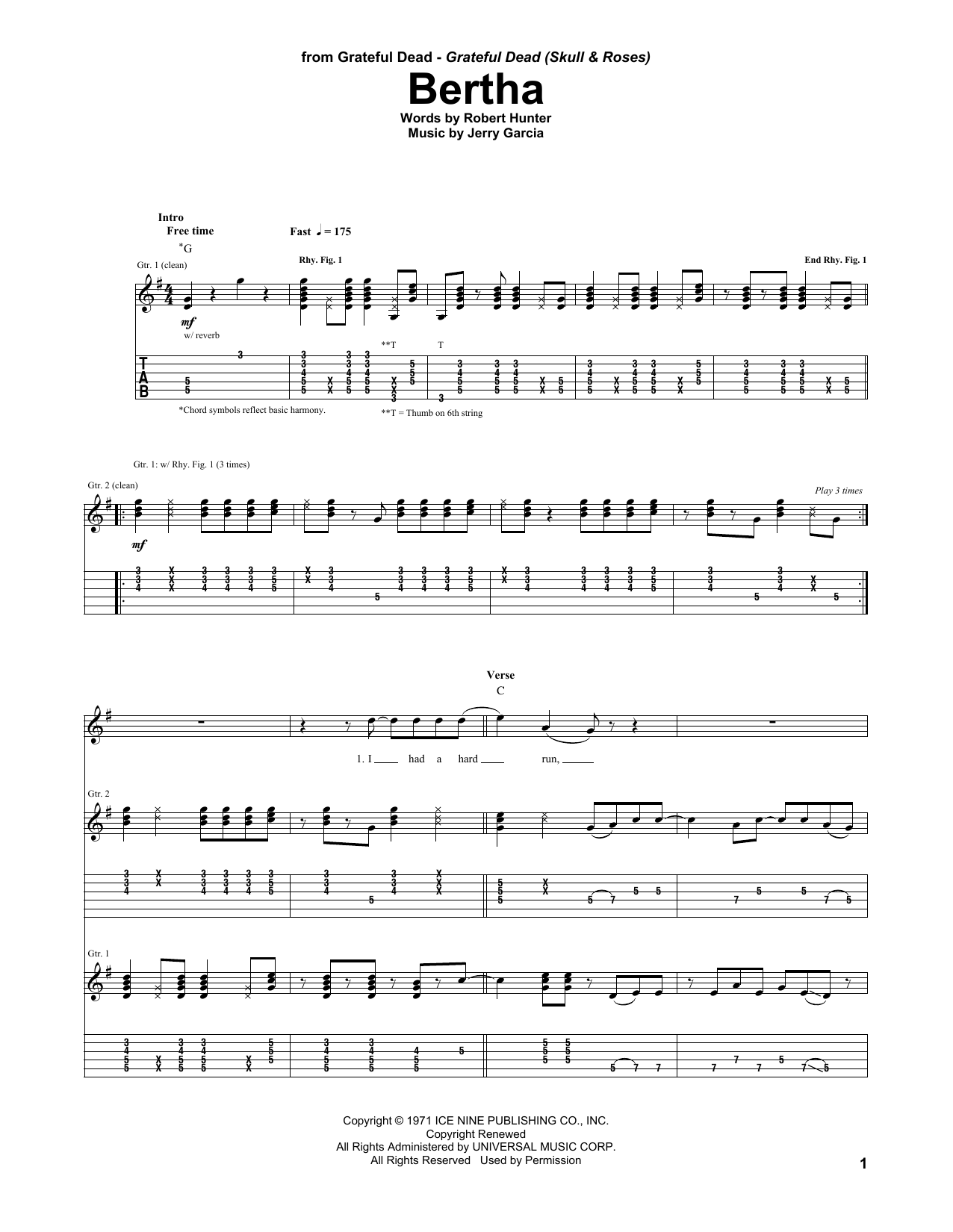 Download Grateful Dead Bertha Sheet Music and learn how to play Guitar Tab PDF digital score in minutes