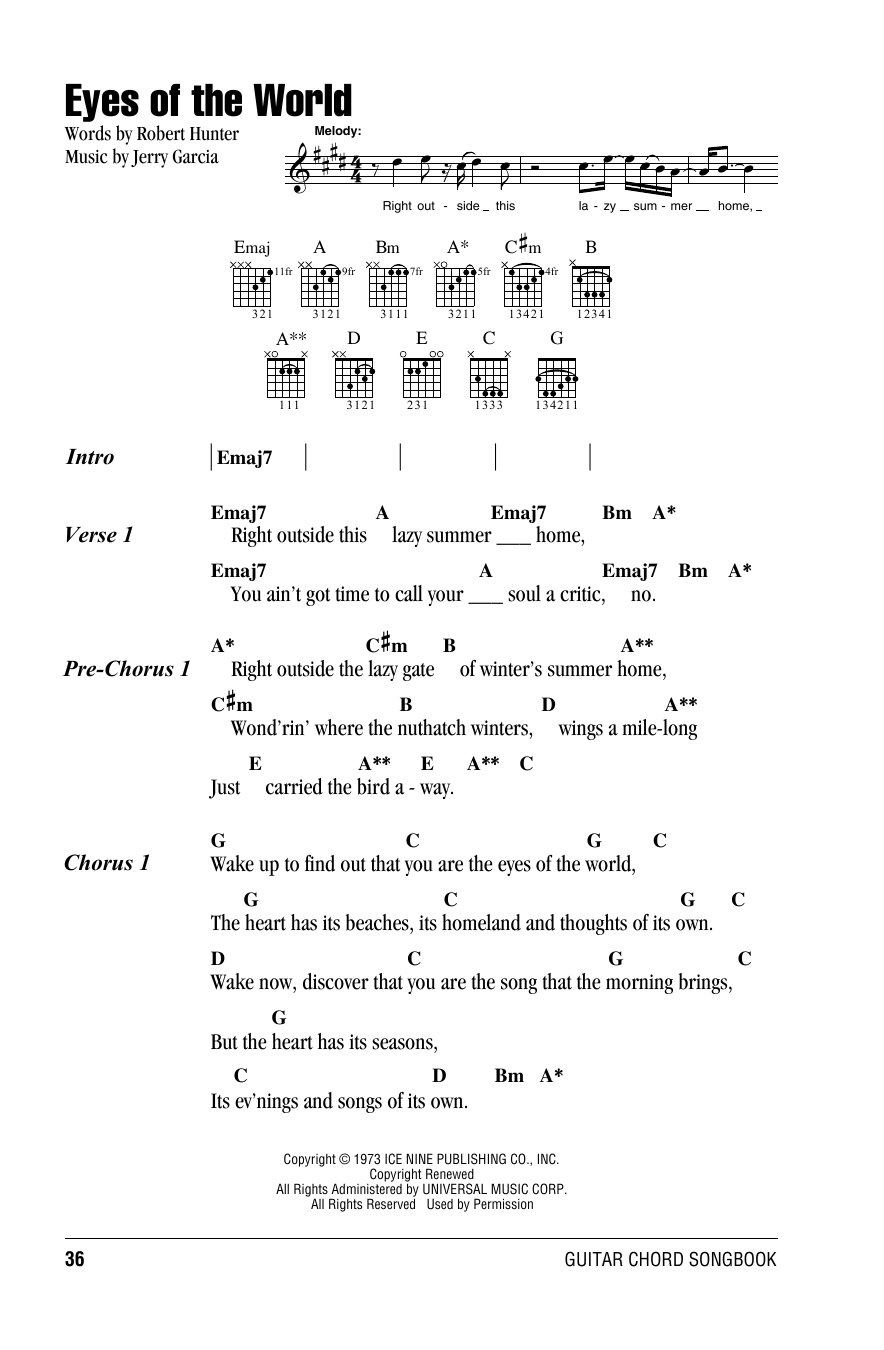 Download Grateful Dead Eyes Of The World Sheet Music and learn how to play Lyrics & Chords PDF digital score in minutes