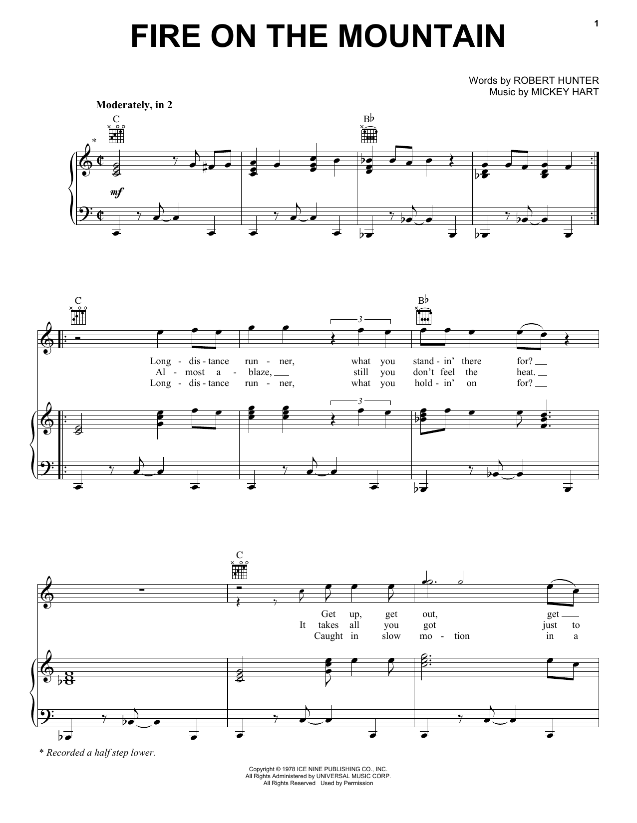Download Grateful Dead Fire On The Mountain Sheet Music and learn how to play Piano, Vocal & Guitar (Right-Hand Melody) PDF digital score in minutes