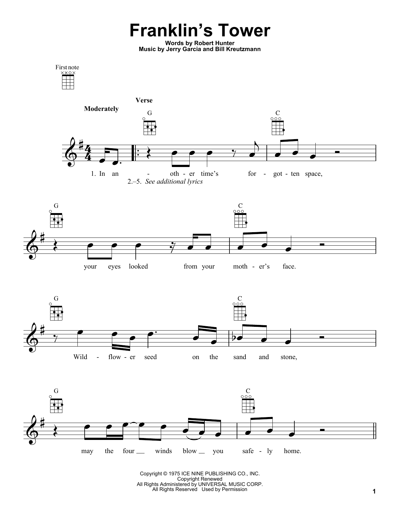 Download Grateful Dead Franklin's Tower Sheet Music and learn how to play Lyrics & Chords PDF digital score in minutes