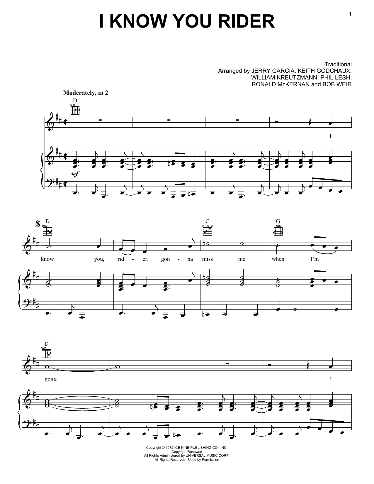 Download Grateful Dead I Know You Rider Sheet Music and learn how to play Guitar Tab PDF digital score in minutes