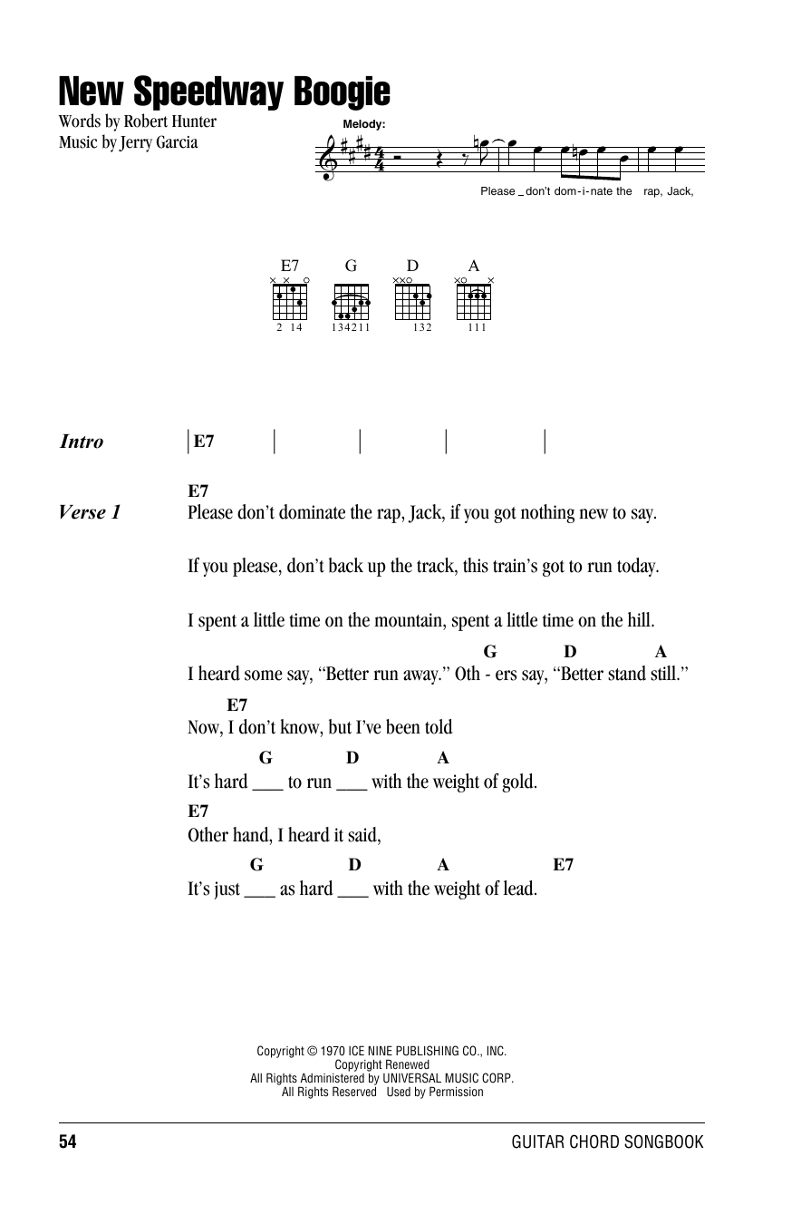 Download Grateful Dead New Speedway Boogie Sheet Music and learn how to play Lyrics & Chords PDF digital score in minutes