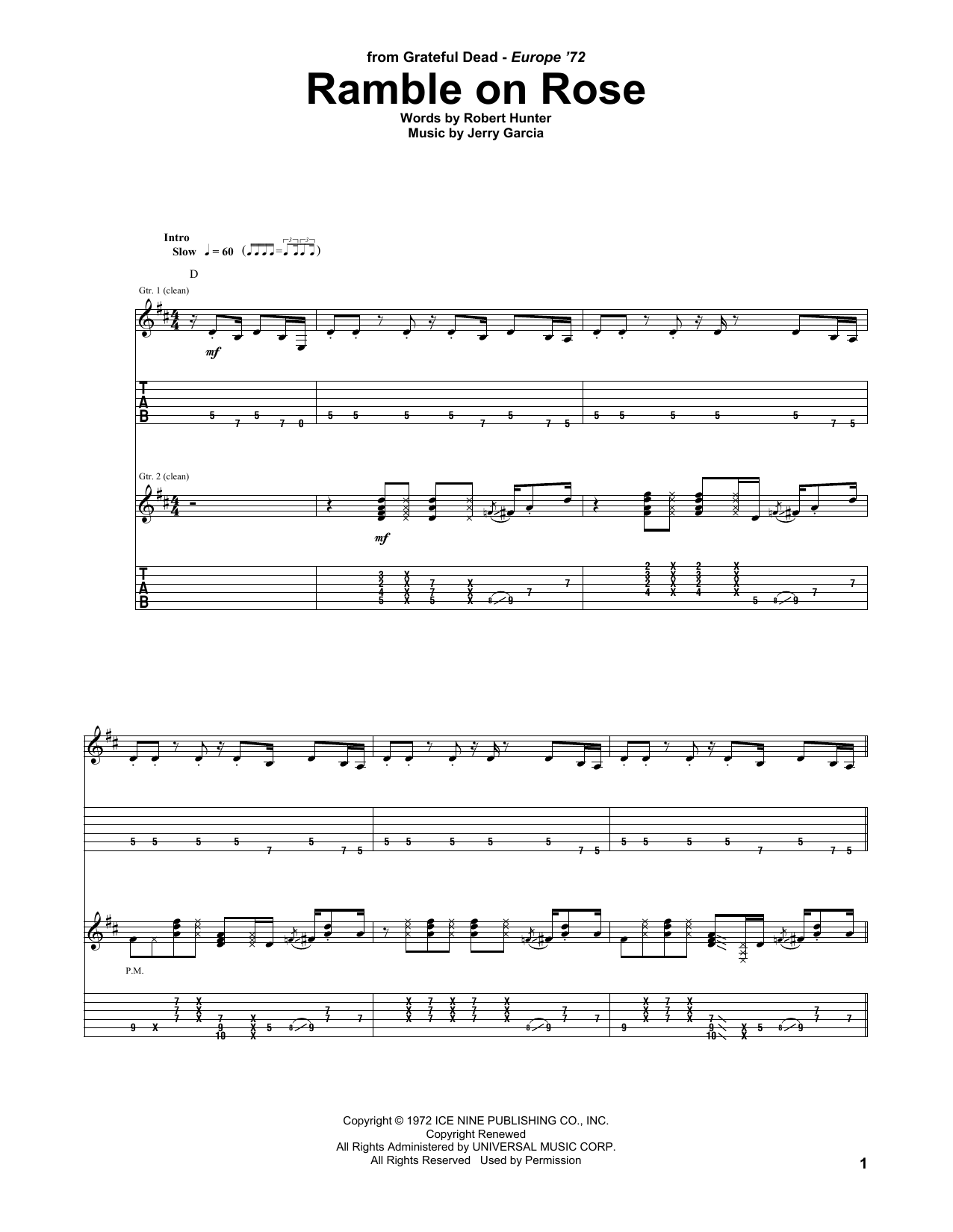 Download Grateful Dead Ramble On Rose Sheet Music and learn how to play Guitar Tab PDF digital score in minutes