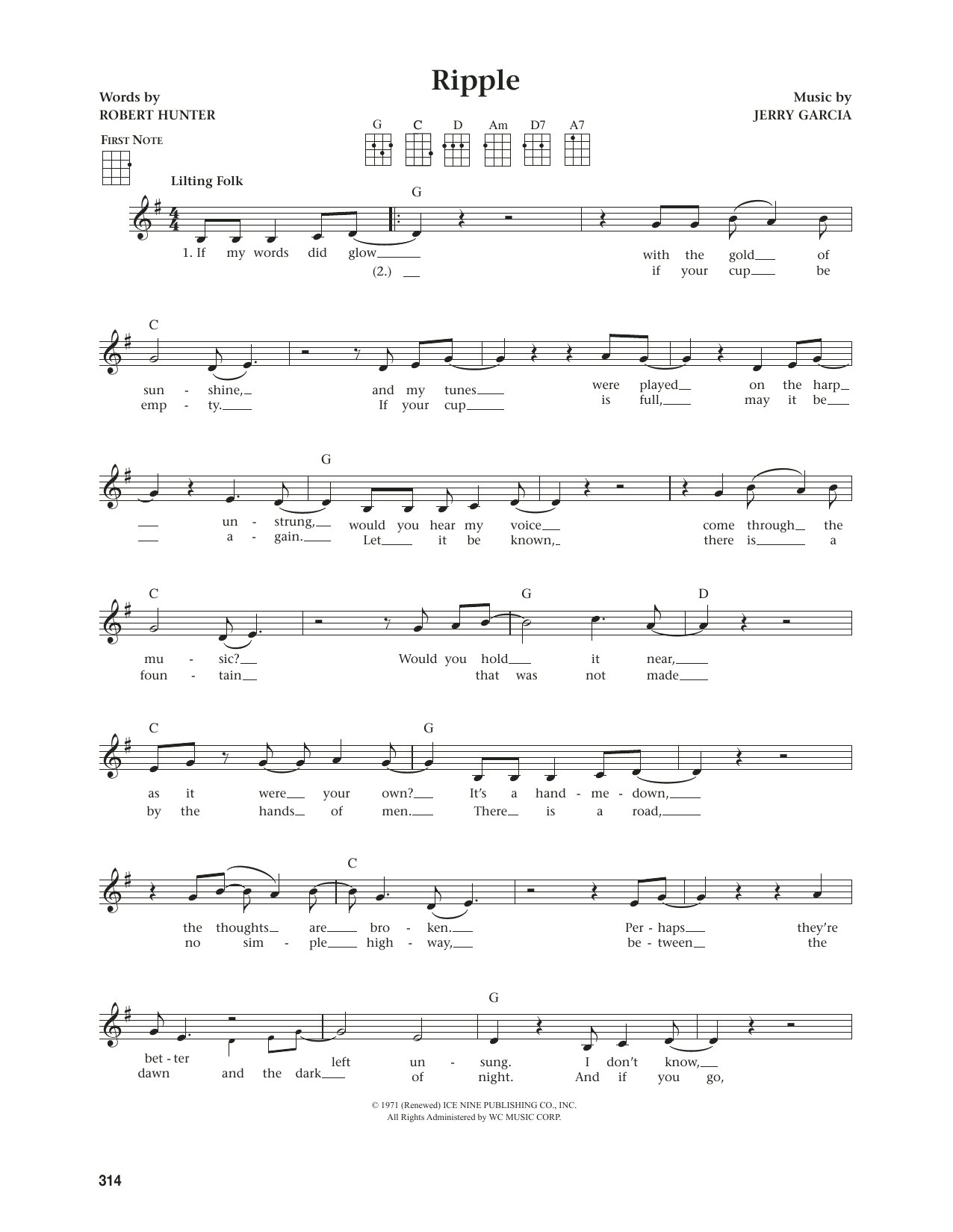 Download Grateful Dead Ripple (from The Daily Ukulele) (arr. Jim Beloff) Sheet Music and learn how to play Ukulele PDF digital score in minutes