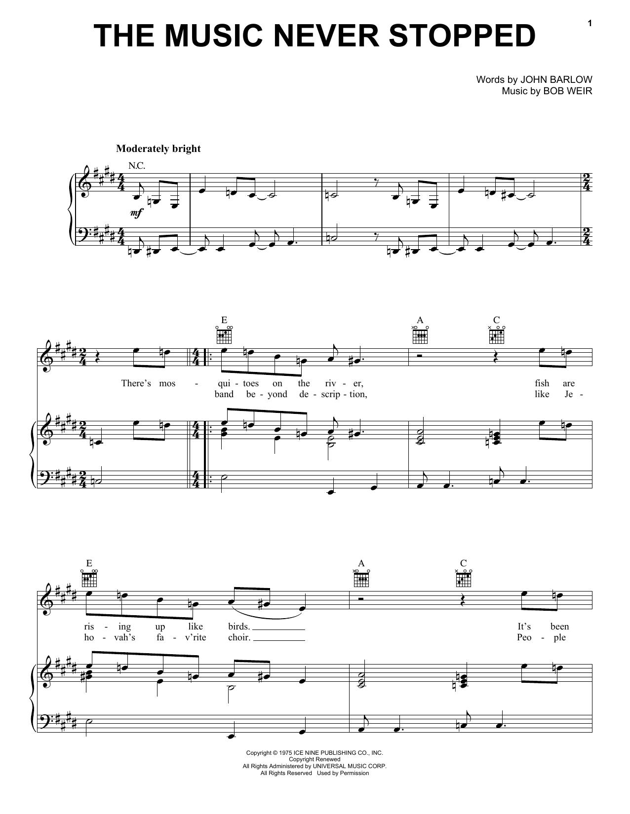 Download Grateful Dead The Music Never Stopped Sheet Music and learn how to play Piano, Vocal & Guitar (Right-Hand Melody) PDF digital score in minutes