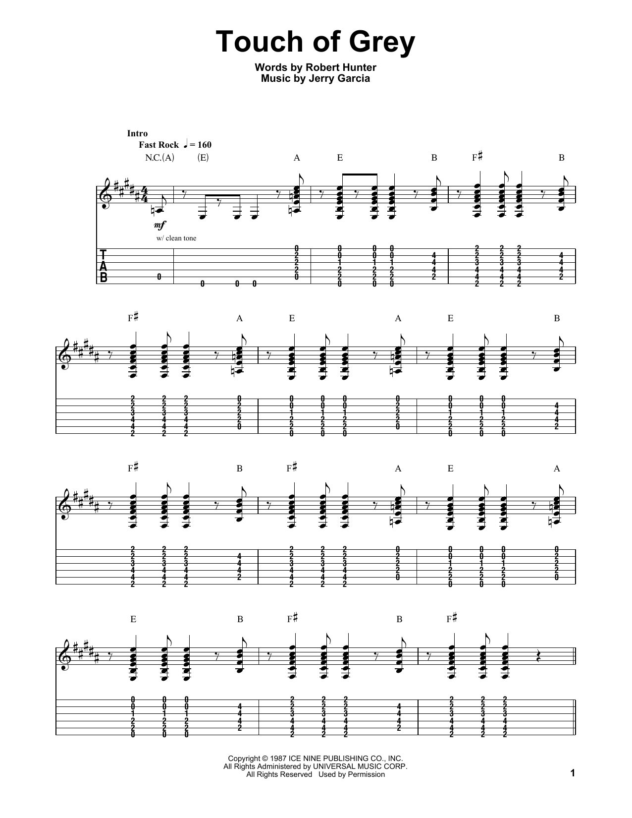 Download Grateful Dead Touch Of Grey Sheet Music and learn how to play Guitar Tab PDF digital score in minutes