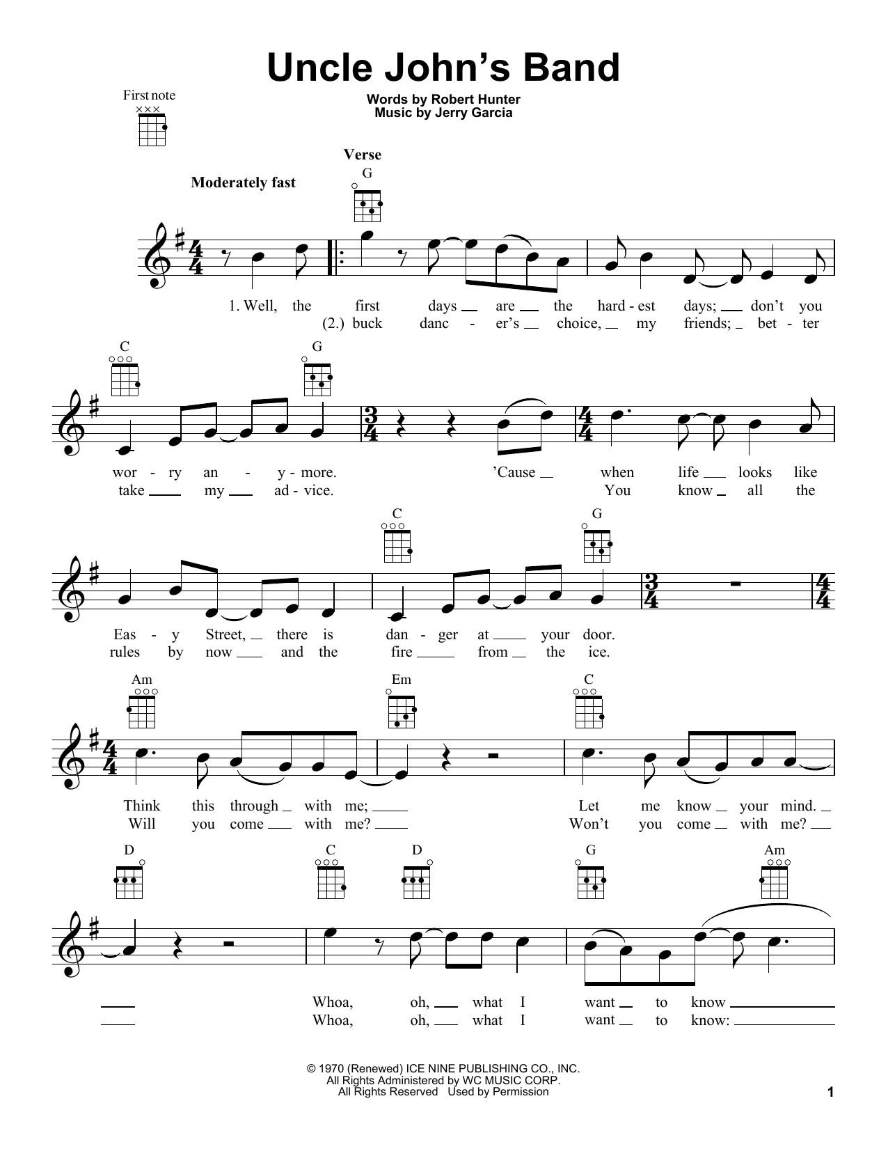Download Grateful Dead Uncle John's Band Sheet Music and learn how to play Ukulele PDF digital score in minutes