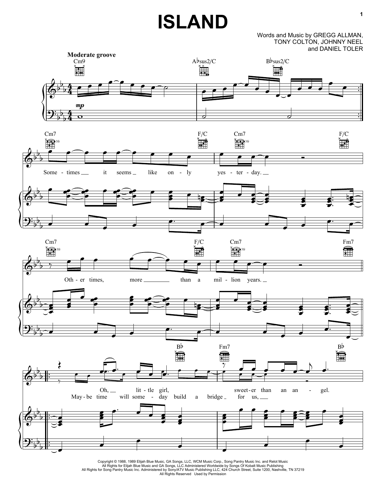 Download The Gregg Allman Band Island Sheet Music and learn how to play Piano, Vocal & Guitar Chords (Right-Hand Melody) PDF digital score in minutes
