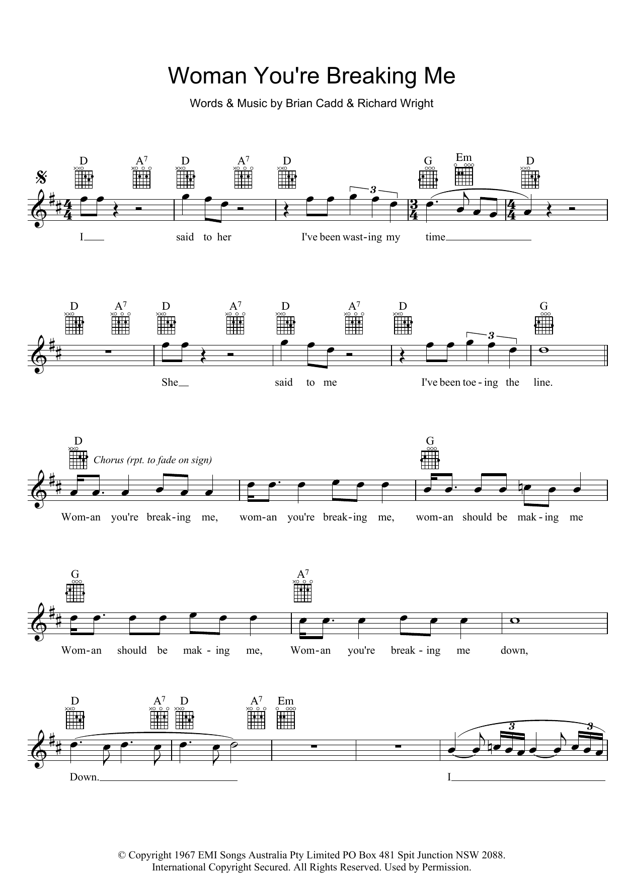 Download The Groop Woman You're Breaking Me Sheet Music and learn how to play Melody Line, Lyrics & Chords PDF digital score in minutes