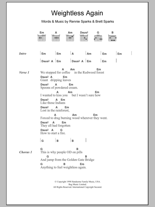 Download The Handsome Family Weightless Again Sheet Music and learn how to play Lyrics & Chords PDF digital score in minutes