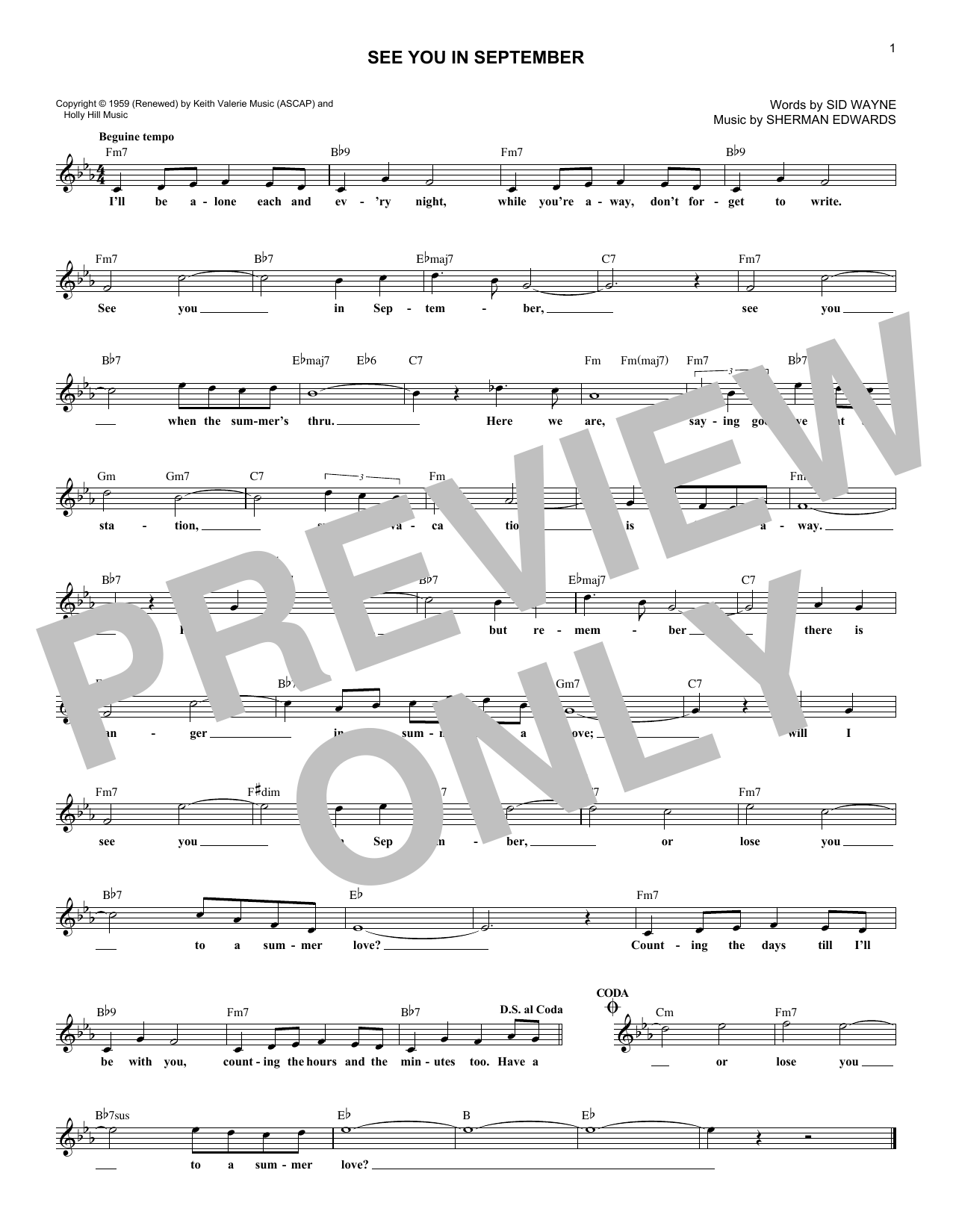 Download The Happenings See You In September Sheet Music and learn how to play Melody Line, Lyrics & Chords PDF digital score in minutes