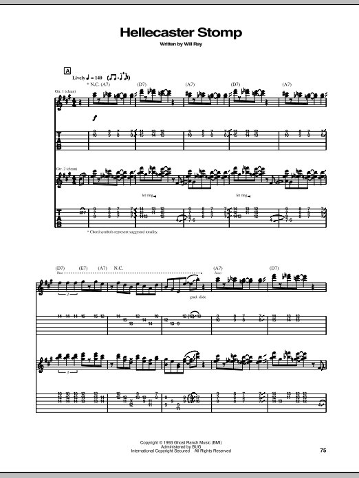 Download The Hellecasters Hellecaster Stomp Sheet Music and learn how to play Guitar Tab PDF digital score in minutes