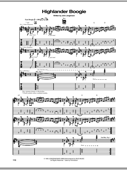 Download The Hellecasters Highlander Boogie Sheet Music and learn how to play Guitar Tab PDF digital score in minutes