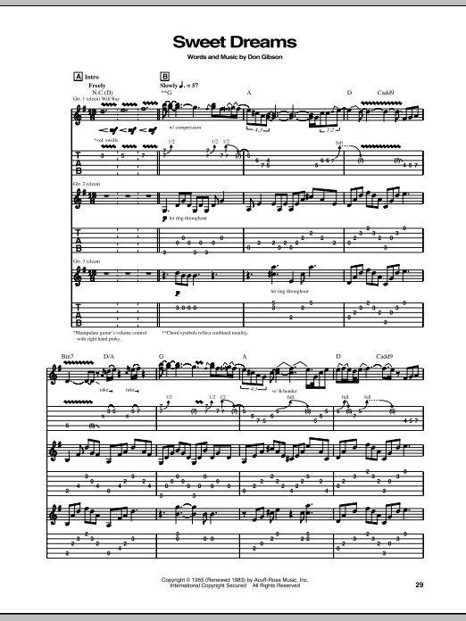 Download The Hellecasters Sweet Dreams Sheet Music and learn how to play Guitar Tab PDF digital score in minutes