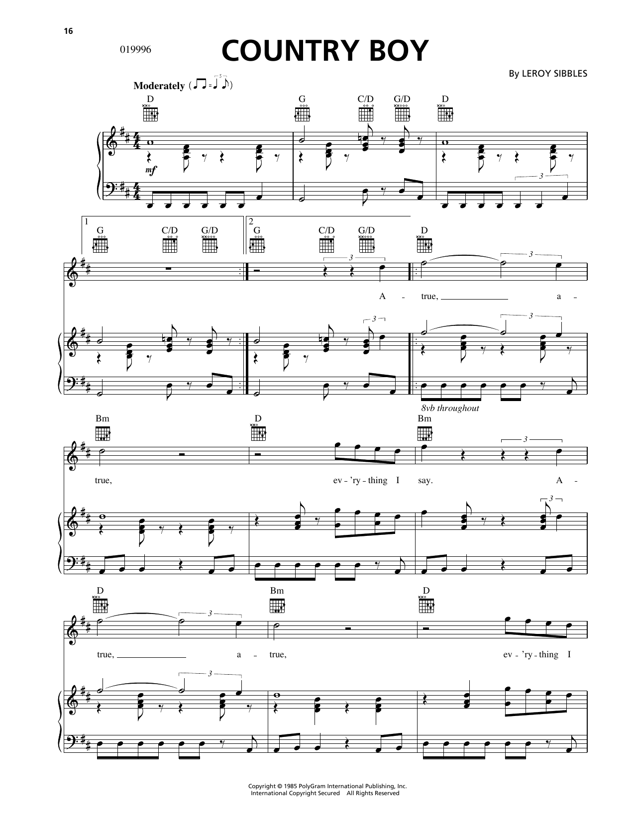 Download The Heptones Country Boy Sheet Music and learn how to play Piano, Vocal & Guitar Chords (Right-Hand Melody) PDF digital score in minutes