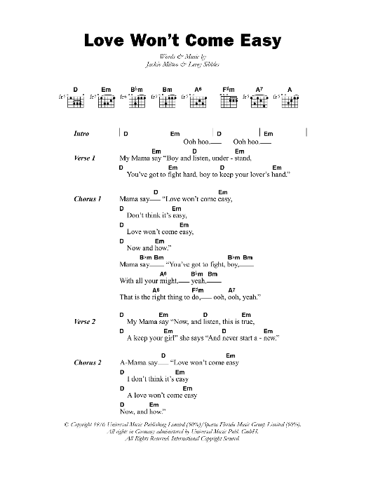 Download The Heptones Love Won't Come Easy Sheet Music and learn how to play Lyrics & Chords PDF digital score in minutes