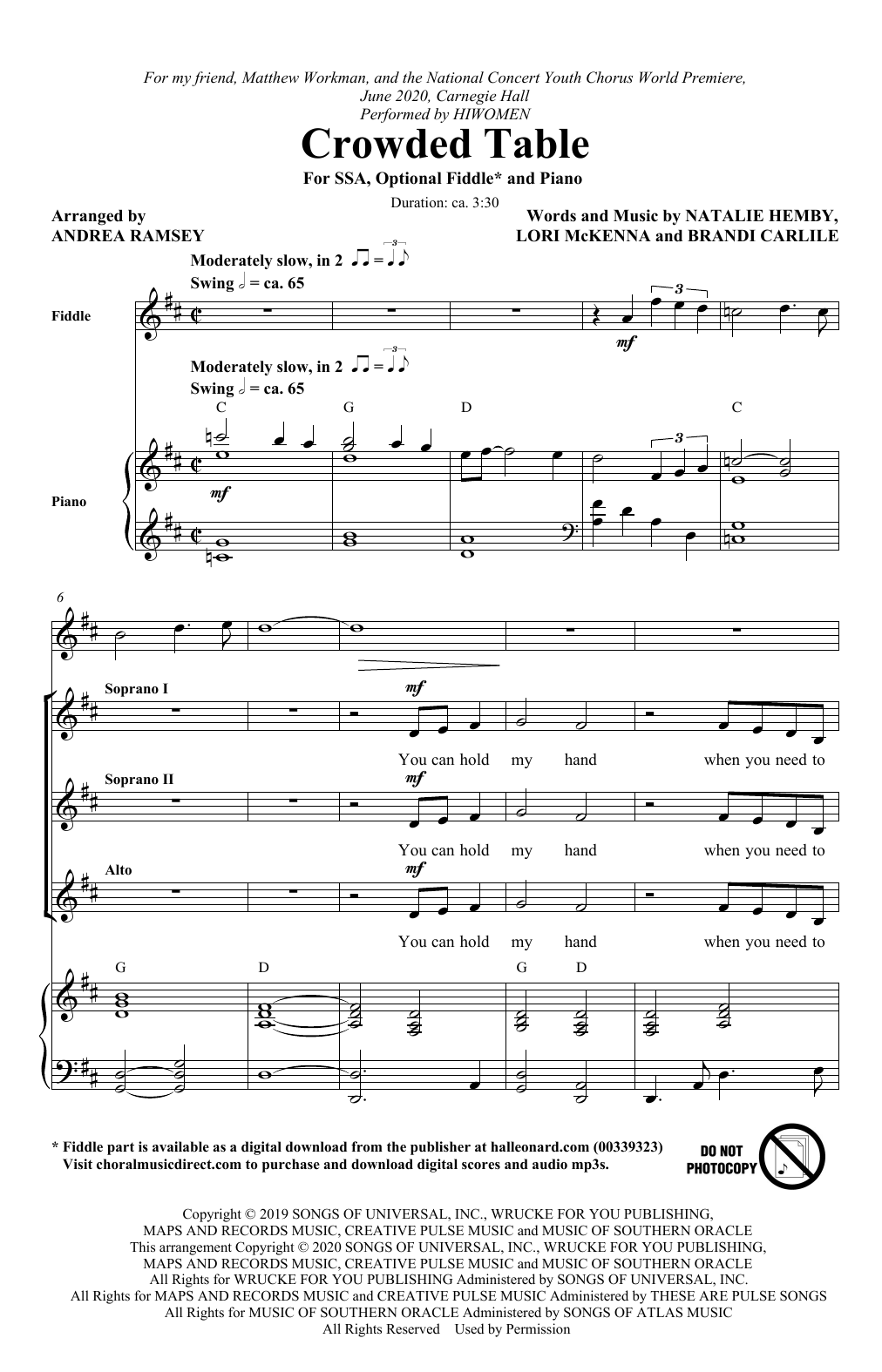 Download The Highwomen Crowded Table (arr. Andrea Ramsey) Sheet Music and learn how to play SATB Choir PDF digital score in minutes