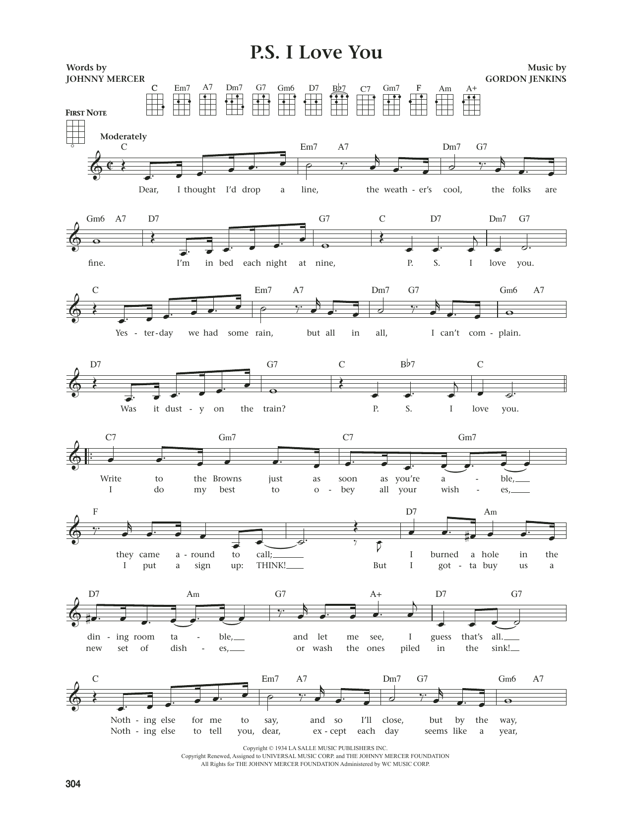 Download The Hilltoppers P.S. I Love You (from The Daily Ukulele) (arr. Jim Beloff) Sheet Music and learn how to play Ukulele PDF digital score in minutes