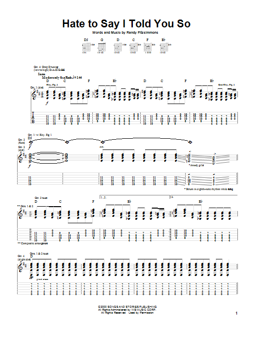 Download The Hives Hate To Say I Told You So Sheet Music and learn how to play Guitar Tab PDF digital score in minutes