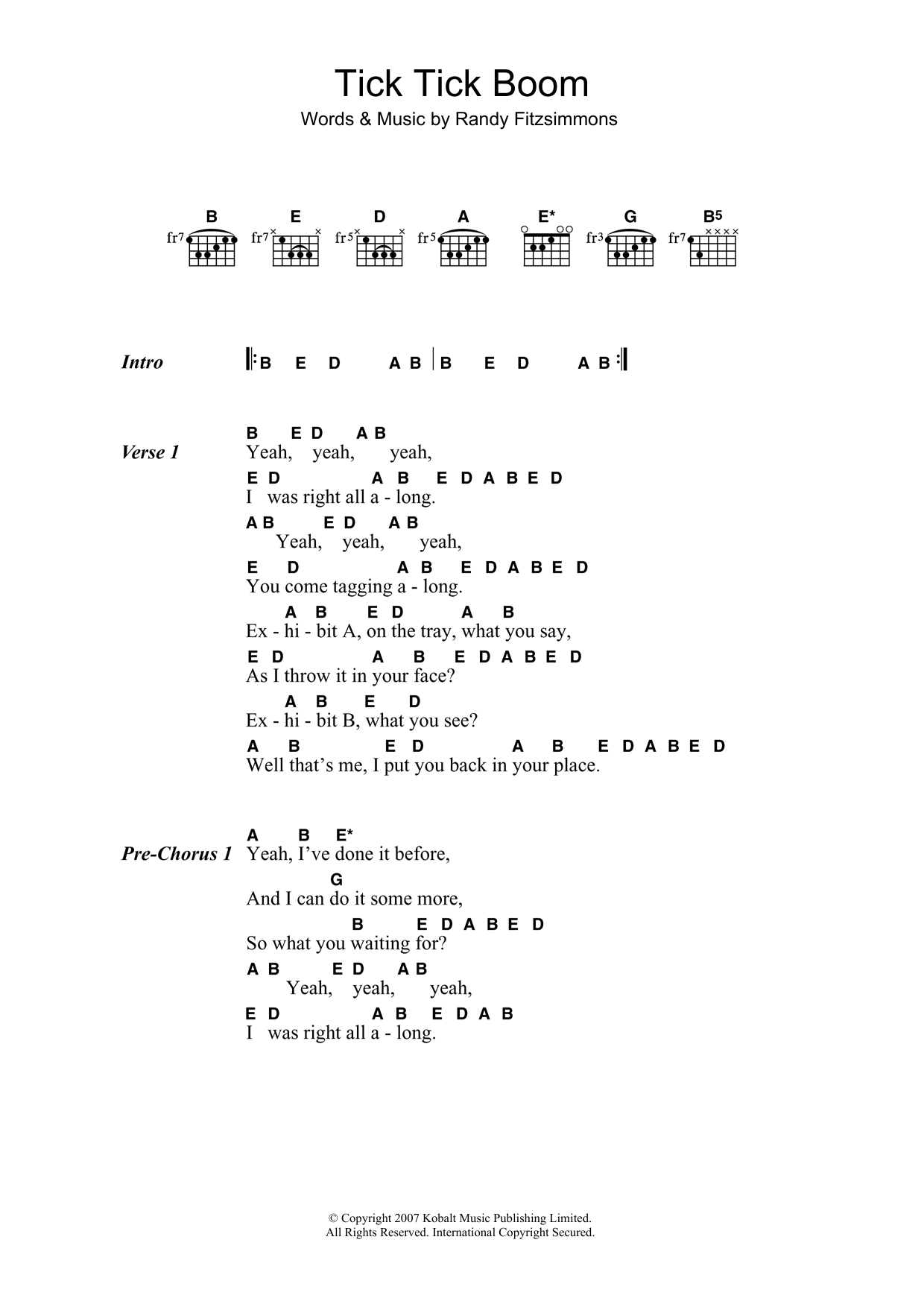 Download The Hives Tick Tick Boom Sheet Music and learn how to play Lyrics & Chords PDF digital score in minutes