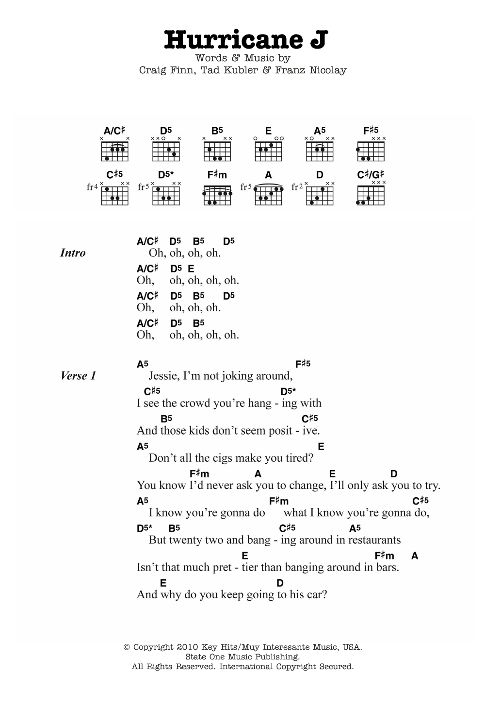 Download The Hold Steady Hurricane J Sheet Music and learn how to play Guitar Chords/Lyrics PDF digital score in minutes