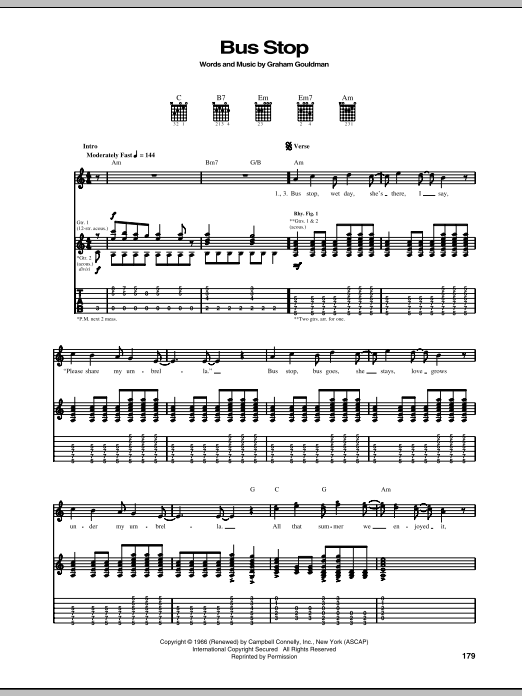 Download The Hollies Bus Stop Sheet Music and learn how to play Piano, Vocal & Guitar (Right-Hand Melody) PDF digital score in minutes