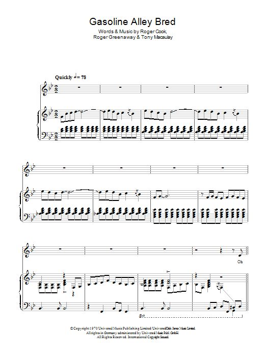 Download The Hollies Gasoline Alley Bred Sheet Music and learn how to play Piano, Vocal & Guitar (Right-Hand Melody) PDF digital score in minutes