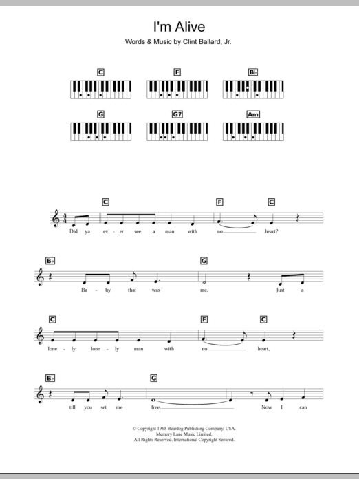 Download The Hollies I'm Alive Sheet Music and learn how to play Keyboard PDF digital score in minutes