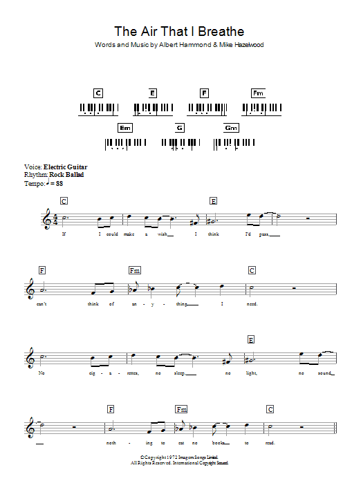 Download The Hollies The Air That I Breathe Sheet Music and learn how to play Alto Saxophone PDF digital score in minutes