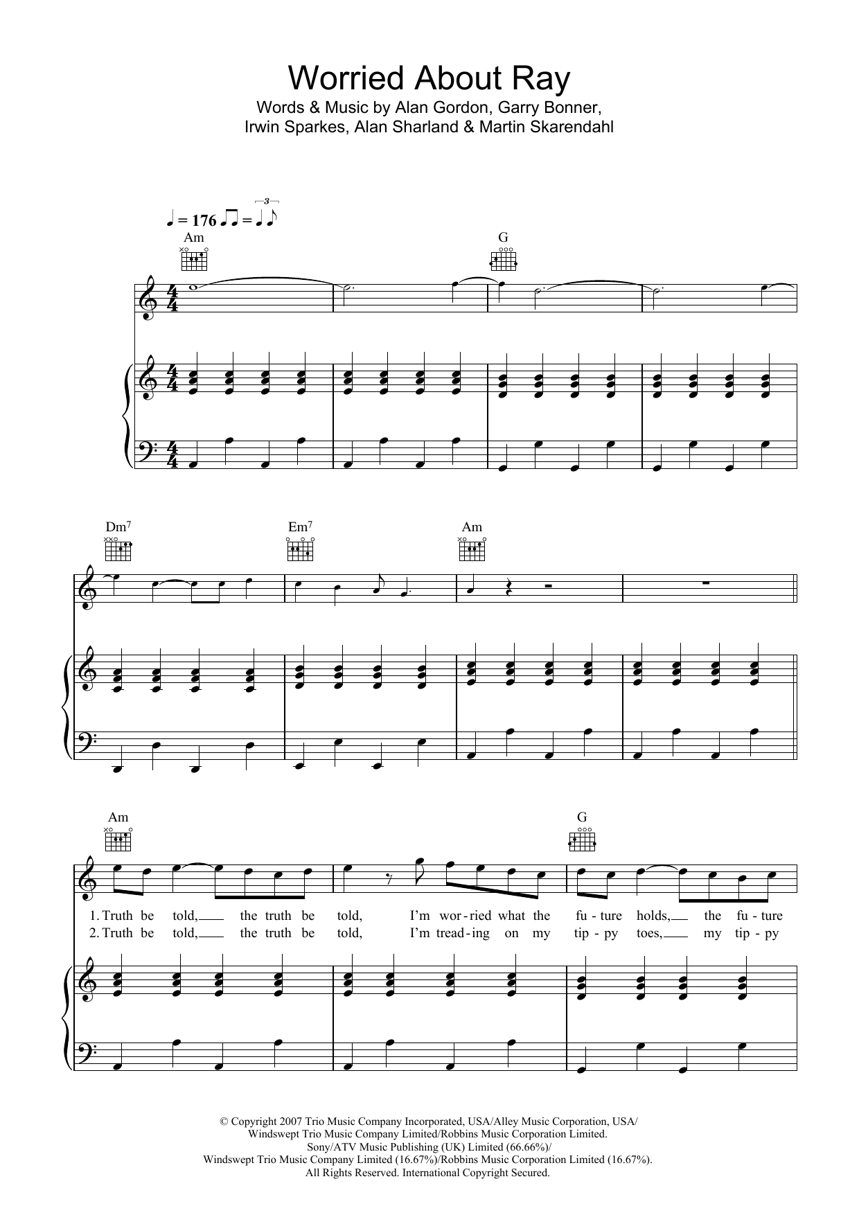 Download The Hoosiers Worried About Ray Sheet Music and learn how to play Piano, Vocal & Guitar PDF digital score in minutes