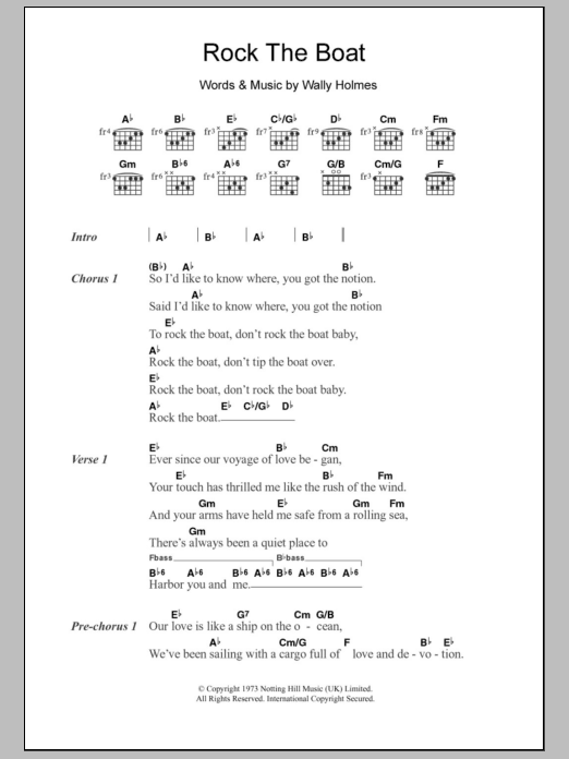 Download The Hues Corporation Rock The Boat Sheet Music and learn how to play Lyrics & Chords PDF digital score in minutes