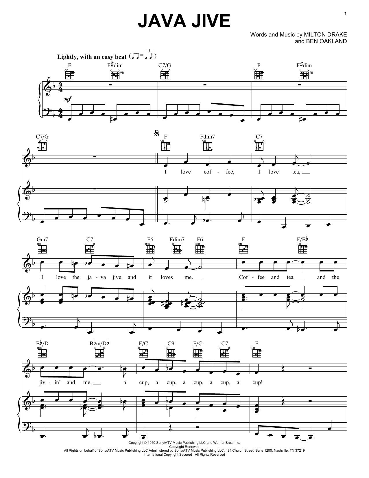 Download The Ink Spots Java Jive Sheet Music and learn how to play Real Book - Melody, Lyrics & Chords - C Instruments PDF digital score in minutes