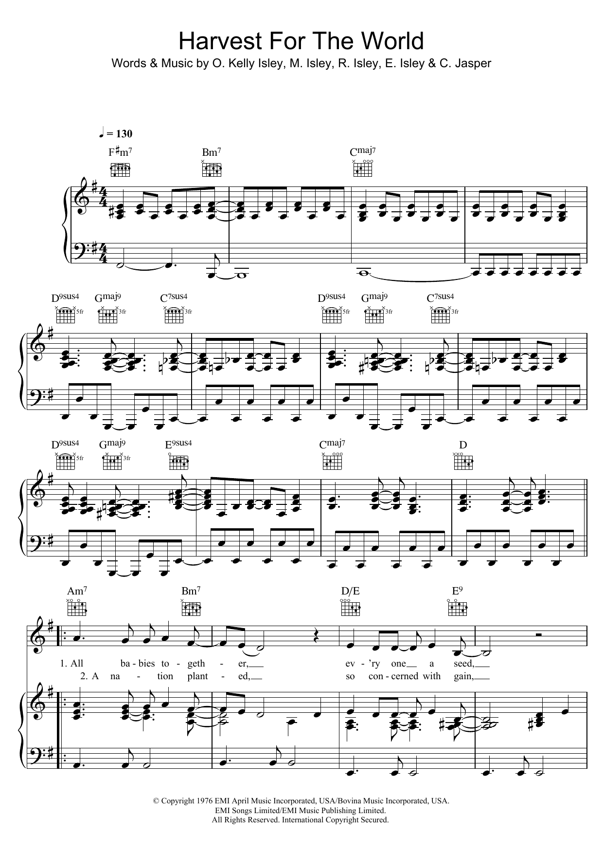 Download The Isley Brothers Harvest For The World Sheet Music and learn how to play Piano, Vocal & Guitar (Right-Hand Melody) PDF digital score in minutes