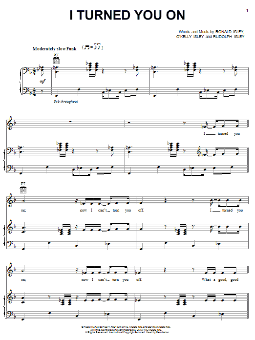 Download The Isley Brothers I Turned You On Sheet Music and learn how to play Piano, Vocal & Guitar (Right-Hand Melody) PDF digital score in minutes