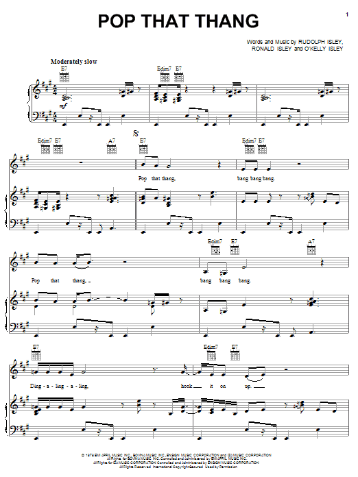 Download The Isley Brothers Pop That Thang Sheet Music and learn how to play Piano, Vocal & Guitar (Right-Hand Melody) PDF digital score in minutes