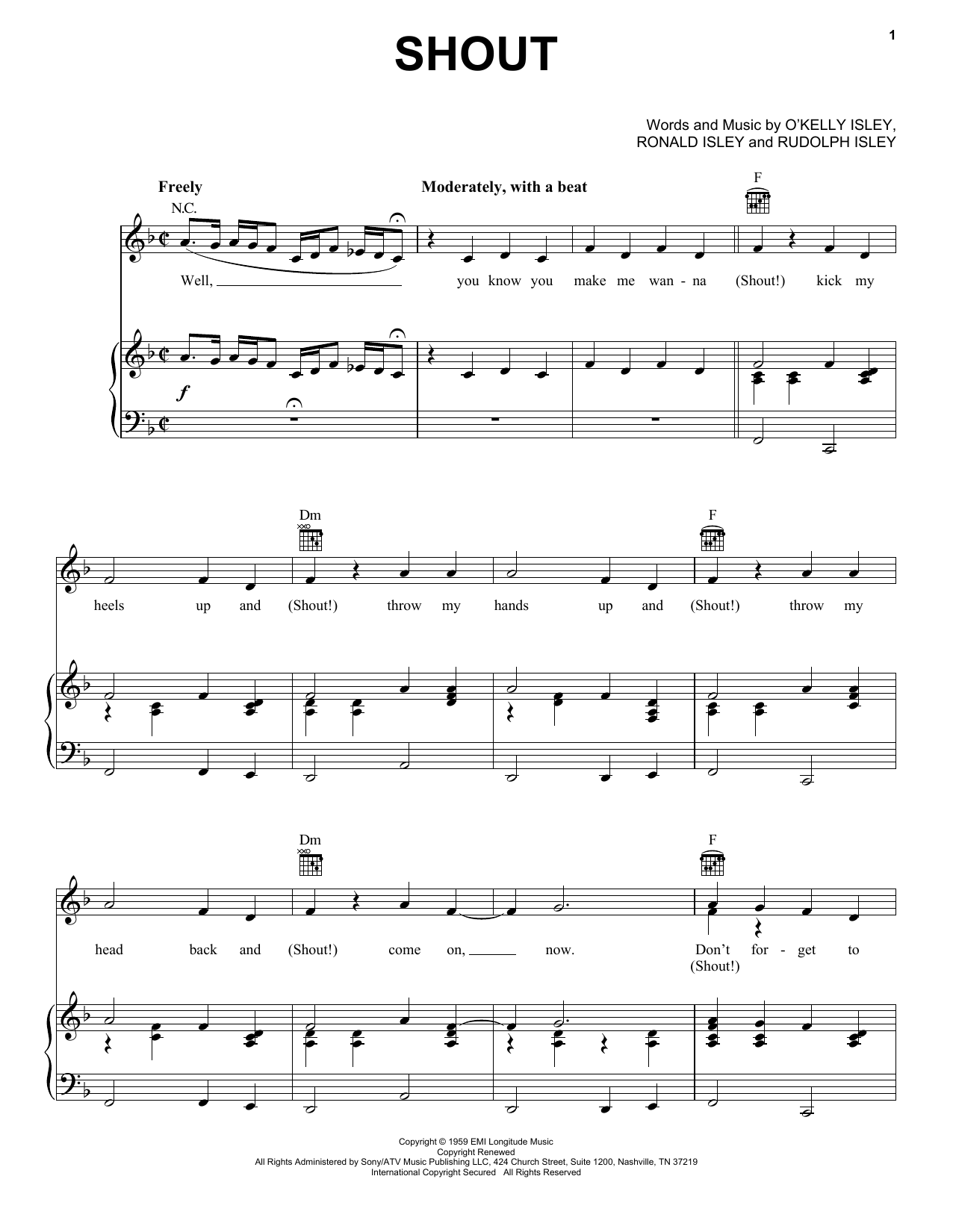 Download The Isley Brothers Shout Sheet Music and learn how to play Easy Piano PDF digital score in minutes