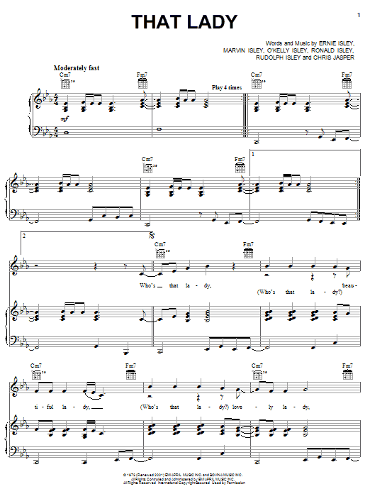 Download The Isley Brothers That Lady, Pt. 1/That Lady, Pt. 2 Sheet Music and learn how to play Piano, Vocal & Guitar (Right-Hand Melody) PDF digital score in minutes