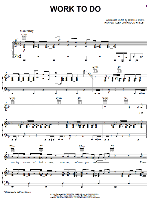 Download The Isley Brothers Work To Do Sheet Music and learn how to play Piano, Vocal & Guitar (Right-Hand Melody) PDF digital score in minutes