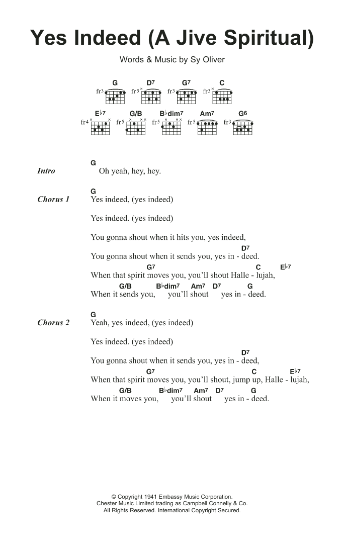 Download The Isley Brothers Yes Indeed (A Jive Spiritual) Sheet Music and learn how to play Lyrics & Chords PDF digital score in minutes