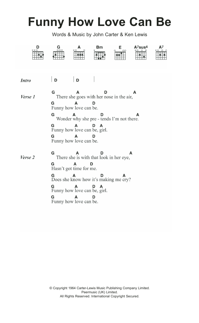 Download The Ivy League Funny How Love Can Be Sheet Music and learn how to play Lyrics & Chords PDF digital score in minutes